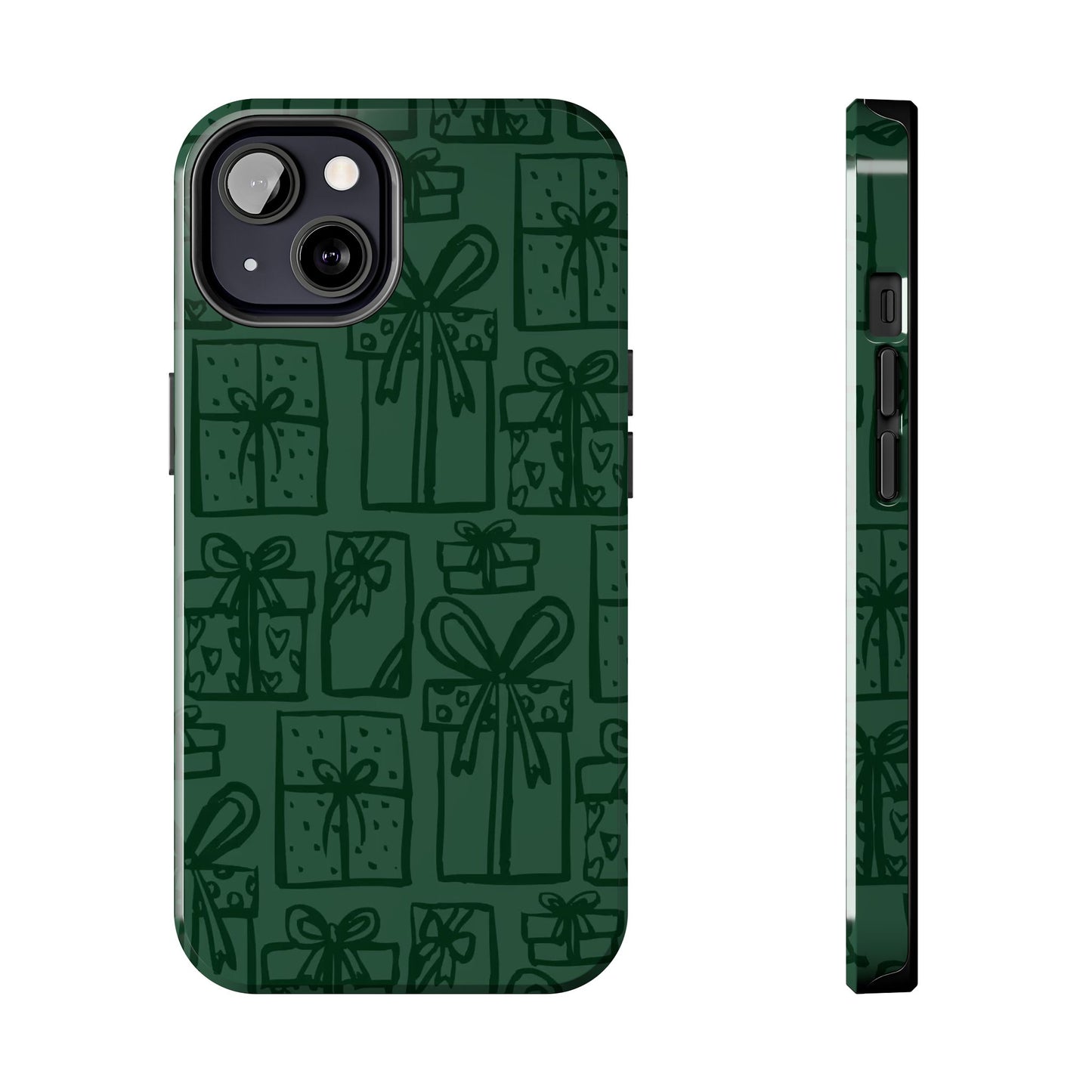 Holiday Gift Pattern Tough Phone Case — Dark Green Present Illustrations