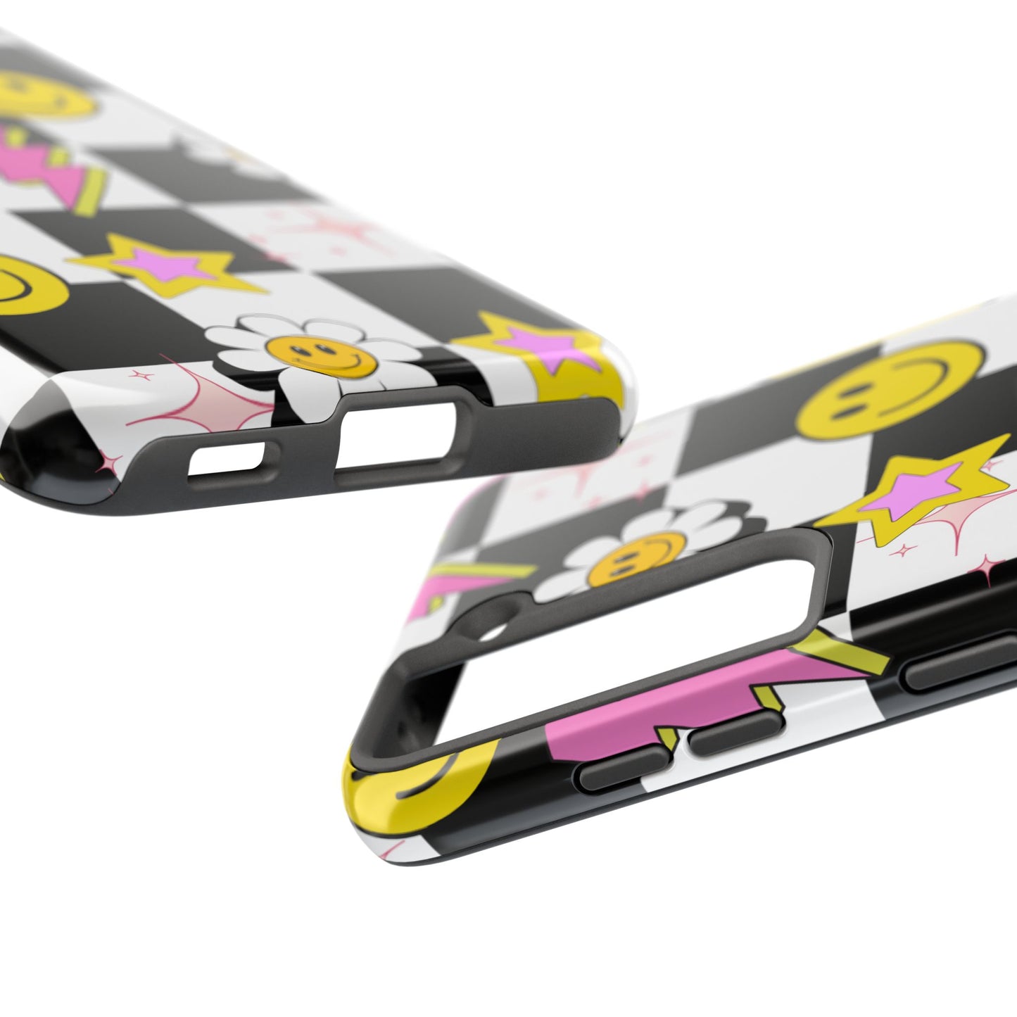 Trendy Tough Phone Cases with Smiley Faces, Lightning Bolts & Stars, Perfect for a Fun Vibe, Great Gift for Teens, Birthday, Summer