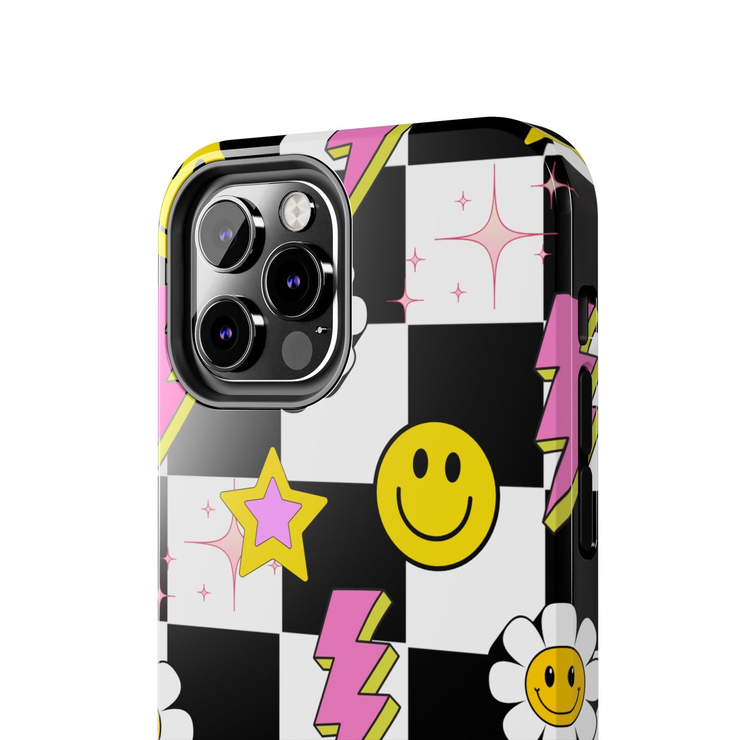 Trendy Tough Phone Cases with Smiley Faces, Lightning Bolts & Stars, Perfect for a Fun Vibe, Great Gift for Teens, Birthday, Summer