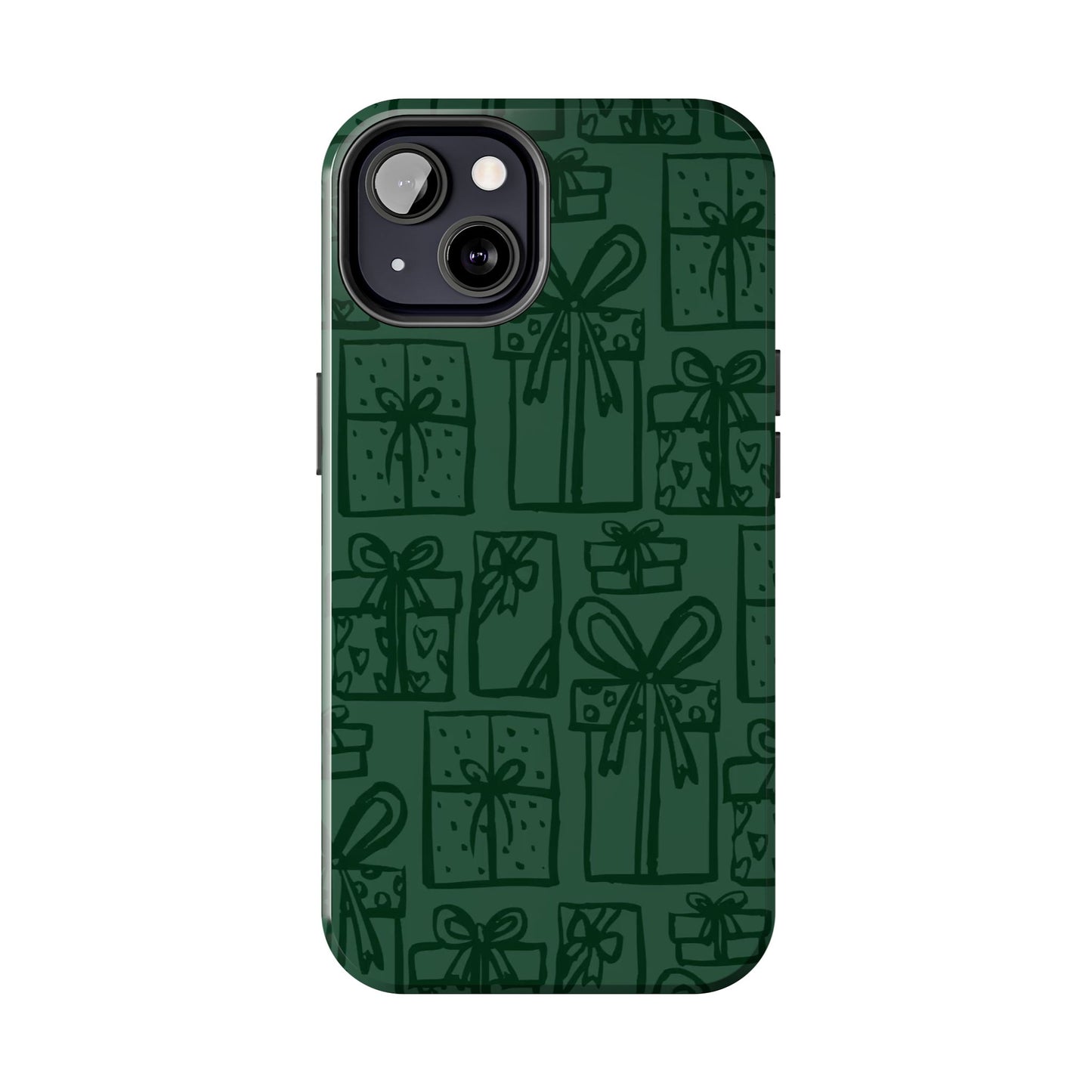 Holiday Gift Pattern Tough Phone Case — Dark Green Present Illustrations