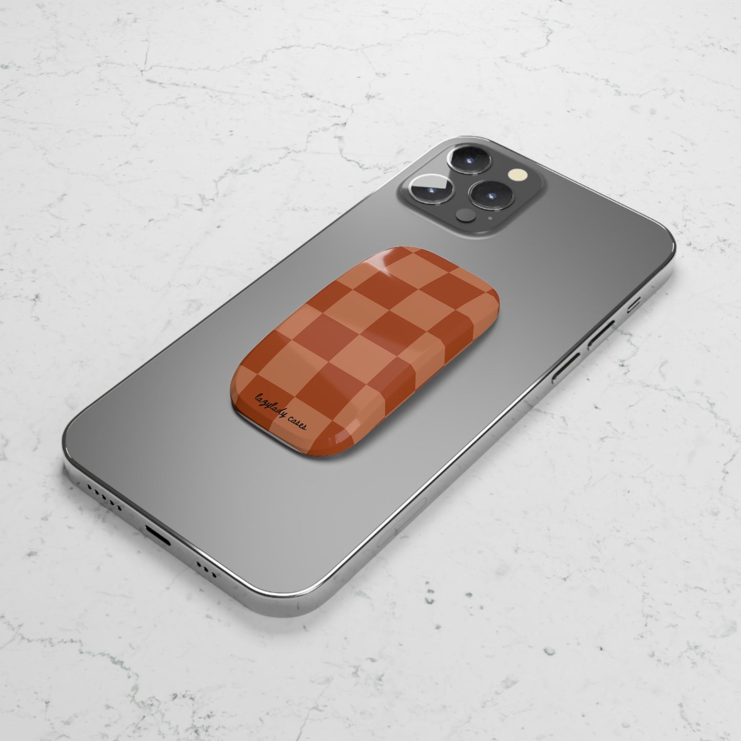 Stylish Phone Grip - Brown Checkered Design