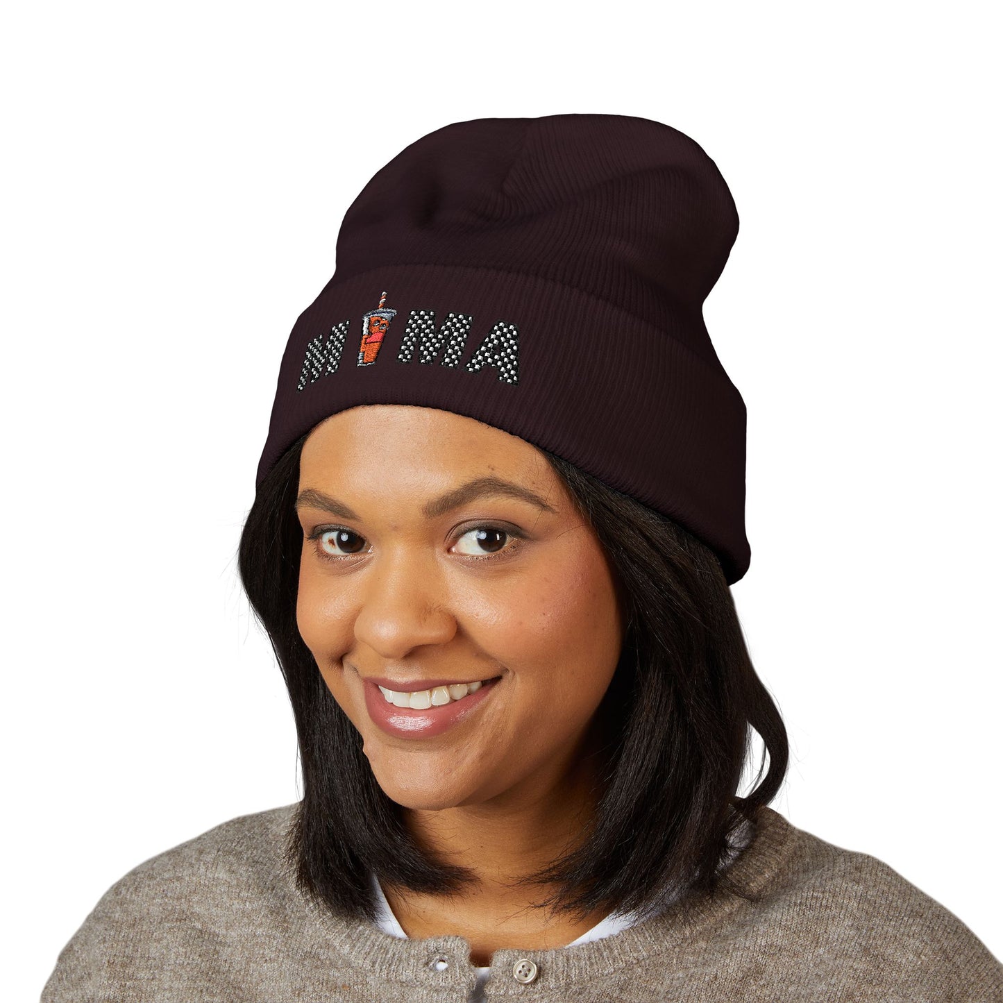 Mama Embroidered Cuffed Beanie – Floral & Candle Gift for Moms