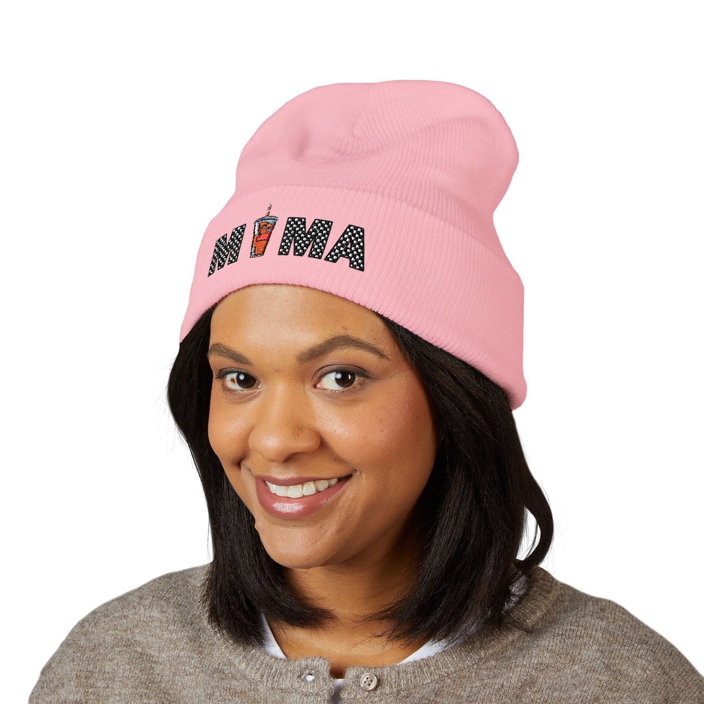 Mama Embroidered Cuffed Beanie – Floral & Candle Gift for Moms