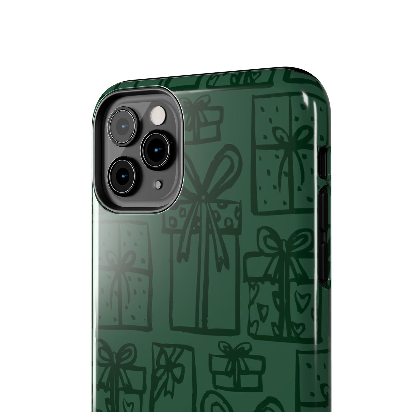 Holiday Gift Pattern Tough Phone Case — Dark Green Present Illustrations