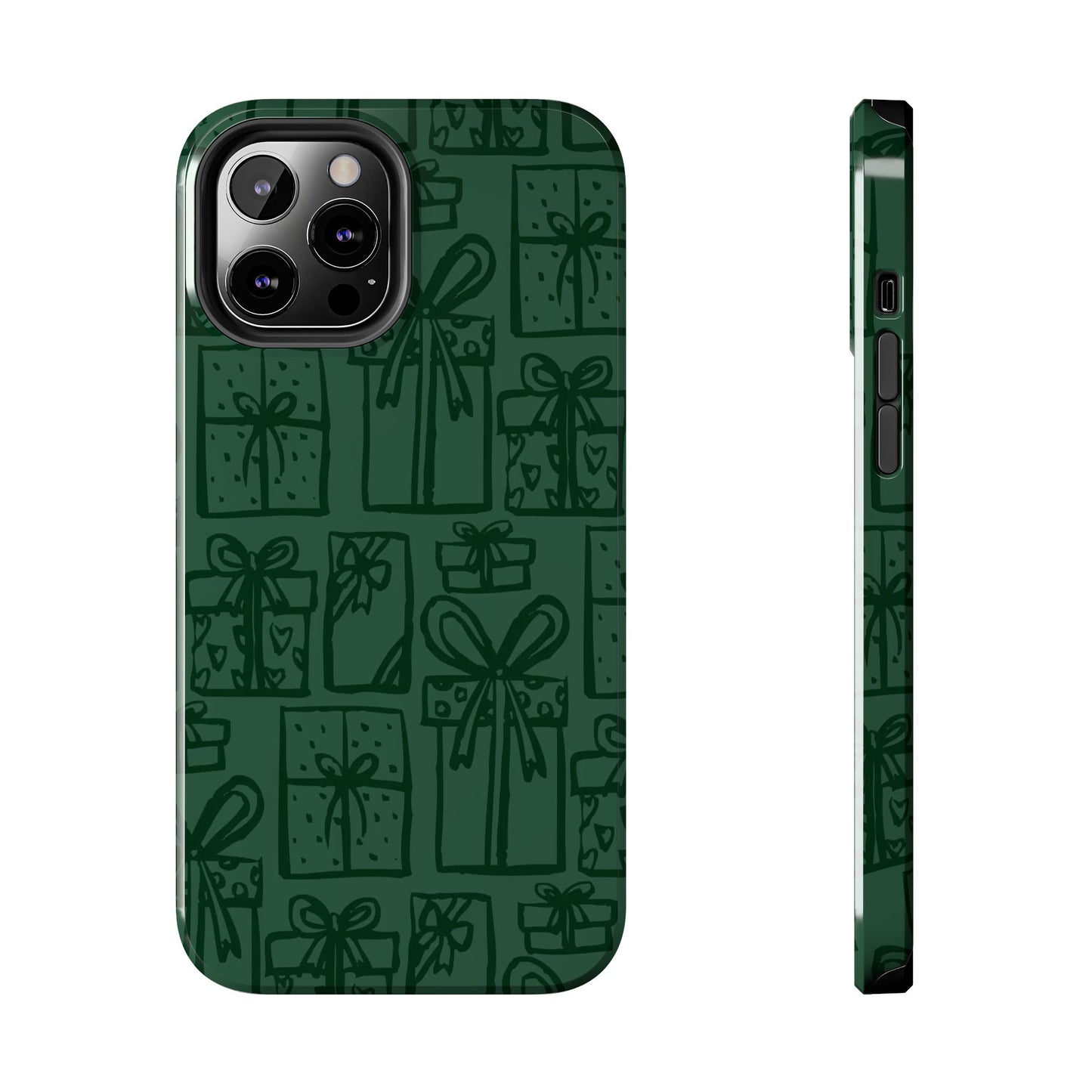 Holiday Gift Pattern Tough Phone Case — Dark Green Present Illustrations