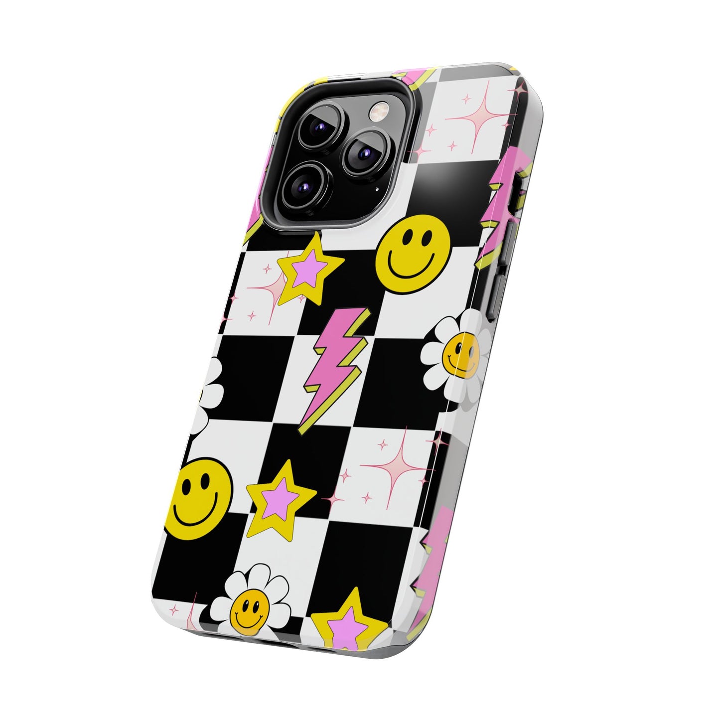 Trendy Tough Phone Cases with Smiley Faces, Lightning Bolts & Stars, Perfect for a Fun Vibe, Great Gift for Teens, Birthday, Summer