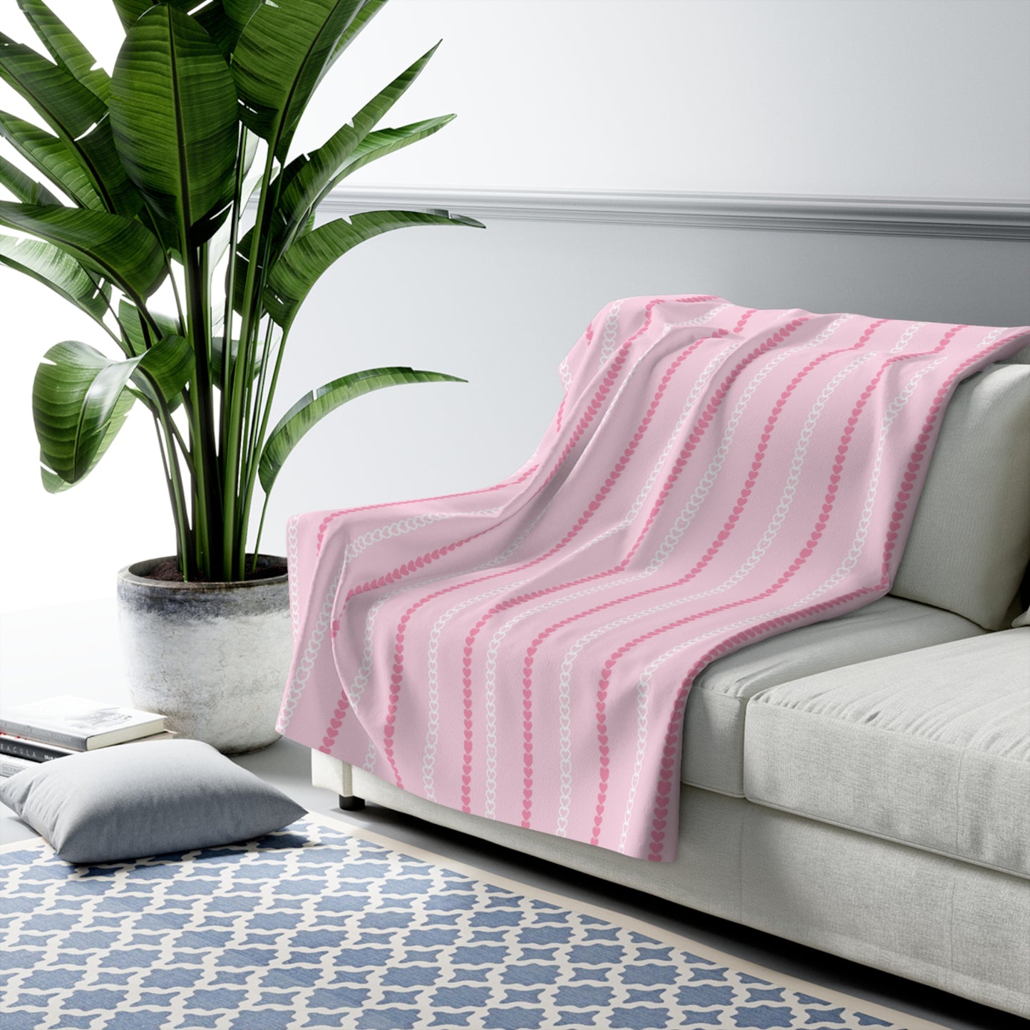 Pink Heart Stripe Sherpa Blanket