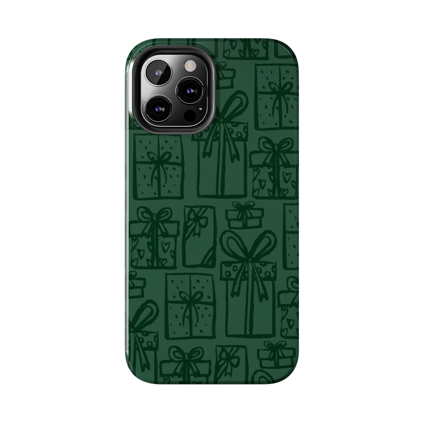 Holiday Gift Pattern Tough Phone Case — Dark Green Present Illustrations