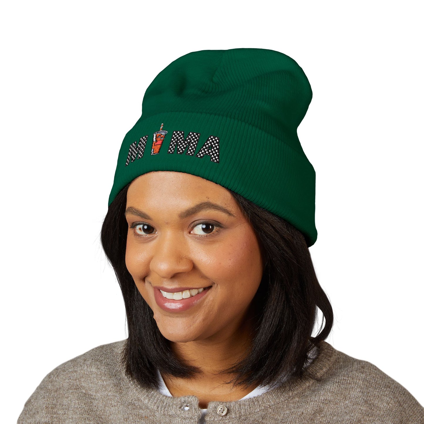 Mama Embroidered Cuffed Beanie – Floral & Candle Gift for Moms