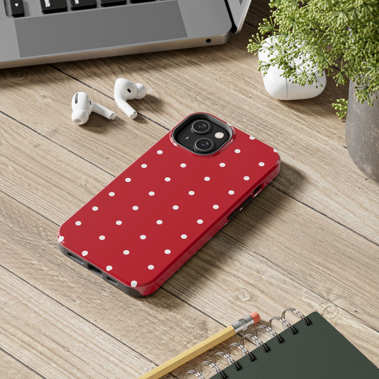 Red Polka Dot Tough Phone Case — Durable Glossy Protective Phone Cover