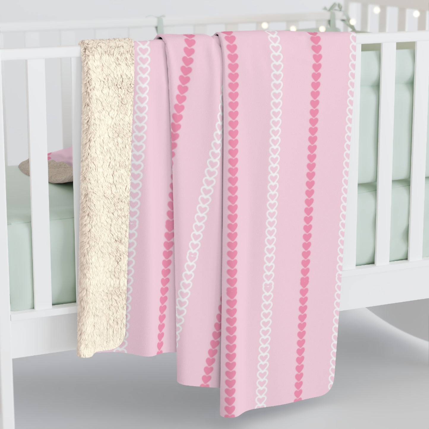 Pink Heart Stripe Sherpa Blanket