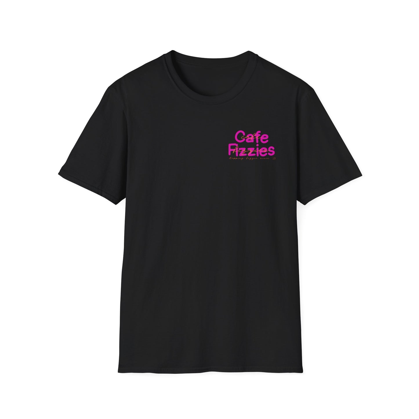 Cafe Fizzies T-Shirt — Retro Pink Cafe Logo Tee for Coffee Lovers