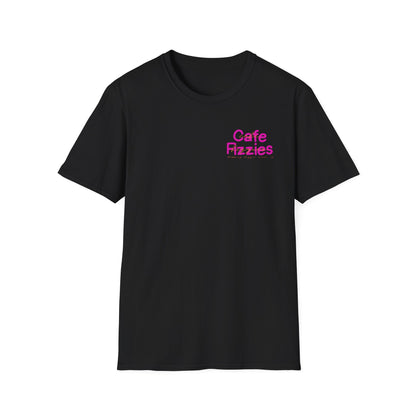 Cafe Fizzies T-Shirt — Retro Pink Cafe Logo Tee for Coffee Lovers