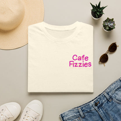 Cafe Fizzies T-Shirt — Retro Pink Cafe Logo Tee for Coffee Lovers