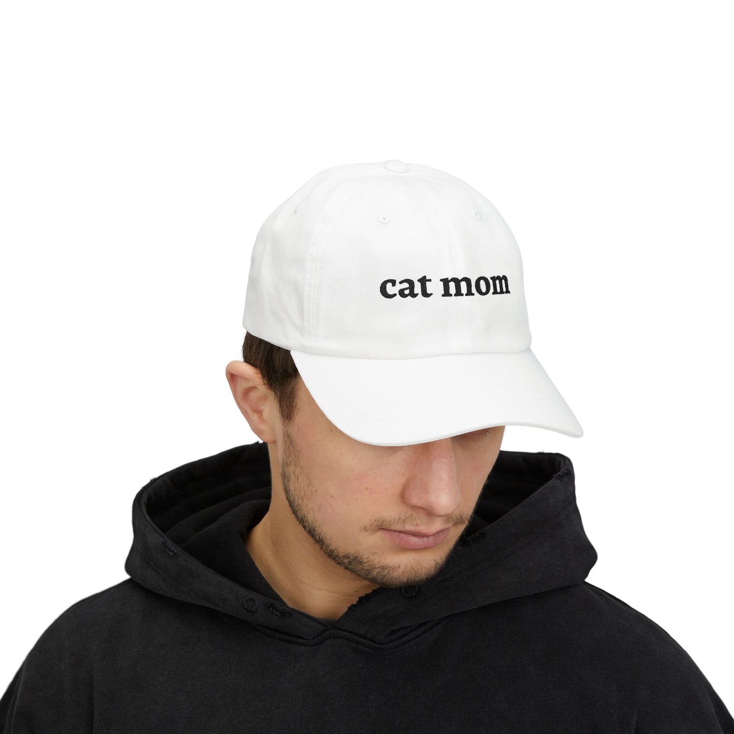Cat Mom Cap — Embroidered White Baseball Hat for Cat Lovers