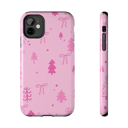 Pink Holiday Tree Tough Phone Case — Cute Christmas Phone Cover with Bows