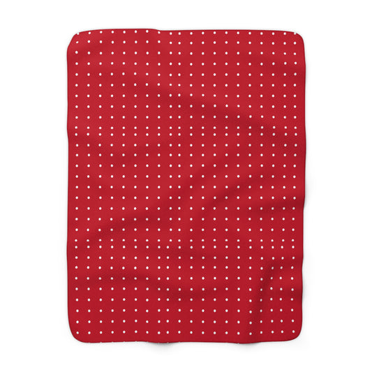 Red Polka Dot Sherpa Fleece Blanket — Cozy Holiday Throw with Plush Sherpa Backing
