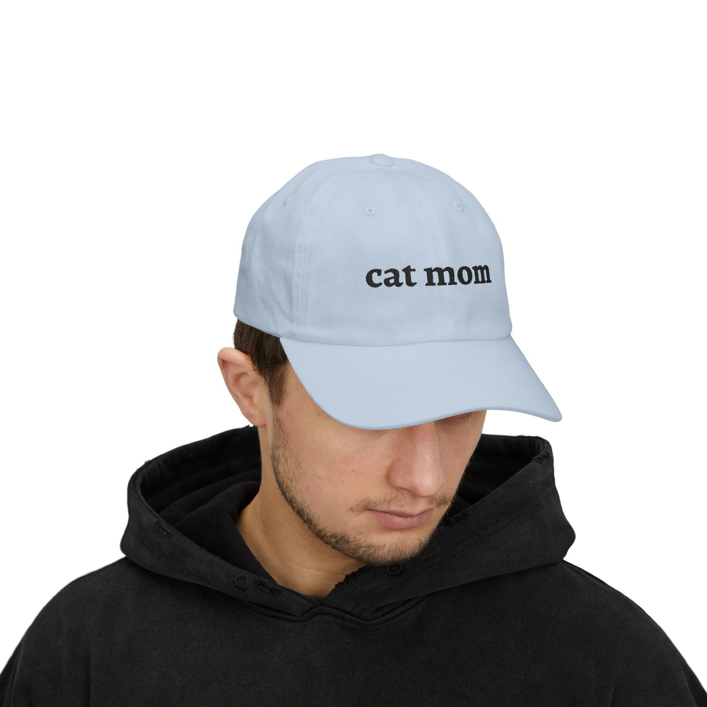 Cat Mom Cap — Embroidered White Baseball Hat for Cat Lovers