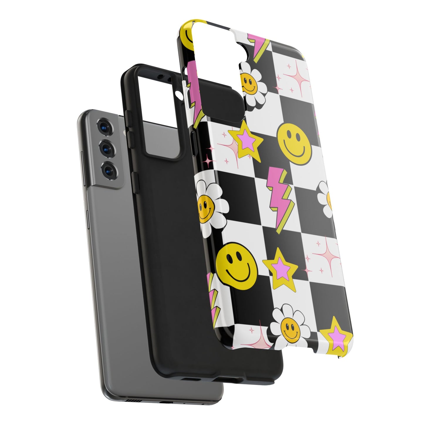 Trendy Tough Phone Cases with Smiley Faces, Lightning Bolts & Stars, Perfect for a Fun Vibe, Great Gift for Teens, Birthday, Summer